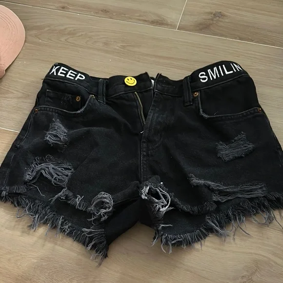 Black Distressed Denim Shorts - Picture 1 of 2